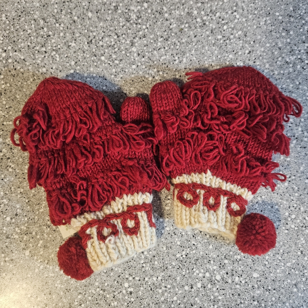 Wool Red and Cream Women's Small Mittens